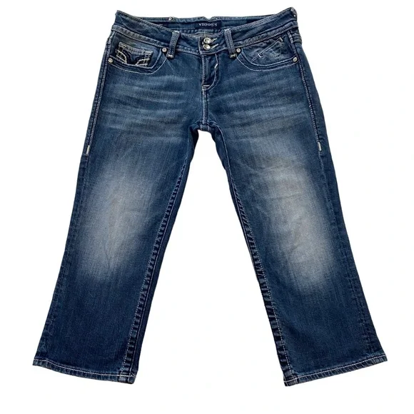 VIGOSS The Chelsea Capri Embroidered Faded Whiskered Stretch Jeans Size 7/8 - Picture 16 of 16